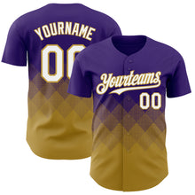 Load image into Gallery viewer, Custom Purple White-Old Gold 3D Gradient Square Shape Authentic Baseball Jersey