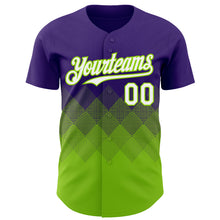 Load image into Gallery viewer, Custom Purple White-Neon Green 3D Gradient Square Shape Authentic Baseball Jersey