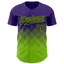 Load image into Gallery viewer, Custom Purple Black-Neon Green 3D Gradient Square Shape Authentic Baseball Jersey