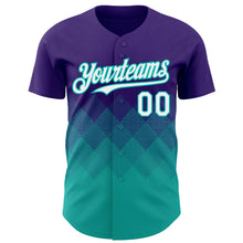 Load image into Gallery viewer, Custom Purple White-Aqua 3D Gradient Square Shape Authentic Baseball Jersey