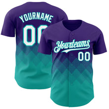 Load image into Gallery viewer, Custom Purple White-Aqua 3D Gradient Square Shape Authentic Baseball Jersey