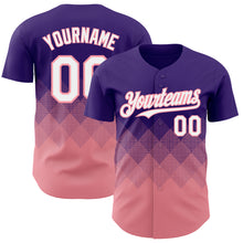 Load image into Gallery viewer, Custom Purple White-Medium Pink 3D Gradient Square Shape Authentic Baseball Jersey