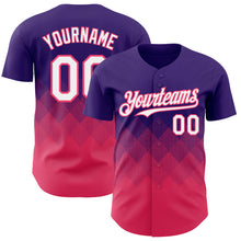 Load image into Gallery viewer, Custom Purple White-Neon Pink 3D Gradient Square Shape Authentic Baseball Jersey
