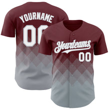 Load image into Gallery viewer, Custom Burgundy White-Gray 3D Gradient Square Shape Authentic Baseball Jersey