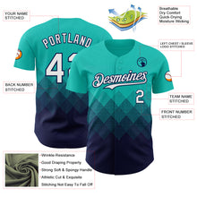 Load image into Gallery viewer, Custom Aqua White-Navy 3D Gradient Square Shape Authentic Baseball Jersey