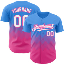 Load image into Gallery viewer, Custom Electric Blue White-Pink 3D Gradient Square Shape Authentic Baseball Jersey