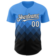 Load image into Gallery viewer, Custom Electric Blue White-Black 3D Gradient Square Shape Authentic Baseball Jersey