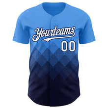 Load image into Gallery viewer, Custom Electric Blue White-Navy 3D Gradient Square Shape Authentic Baseball Jersey