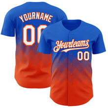 Load image into Gallery viewer, Custom Thunder Blue White-Orange 3D Gradient Square Shape Authentic Baseball Jersey