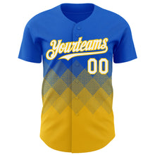Load image into Gallery viewer, Custom Thunder Blue White-Yellow 3D Gradient Square Shape Authentic Baseball Jersey