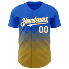 Load image into Gallery viewer, Custom Thunder Blue White-Old Gold 3D Gradient Square Shape Authentic Baseball Jersey