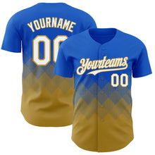 Load image into Gallery viewer, Custom Thunder Blue White-Old Gold 3D Gradient Square Shape Authentic Baseball Jersey