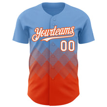 Load image into Gallery viewer, Custom Light Blue White-Orange 3D Gradient Square Shape Authentic Baseball Jersey