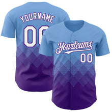 Load image into Gallery viewer, Custom Light Blue White-Purple 3D Gradient Square Shape Authentic Baseball Jersey