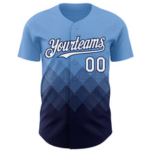 Load image into Gallery viewer, Custom Light Blue White-Navy 3D Gradient Square Shape Authentic Baseball Jersey