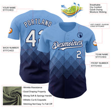 Load image into Gallery viewer, Custom Light Blue White-Navy 3D Gradient Square Shape Authentic Baseball Jersey