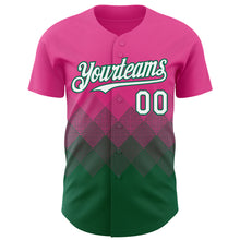 Load image into Gallery viewer, Custom Pink White-Kelly Green 3D Gradient Square Shape Authentic Baseball Jersey