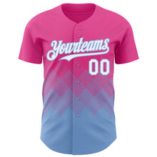 Load image into Gallery viewer, Custom Pink White-Light Blue 3D Gradient Square Shape Authentic Baseball Jersey