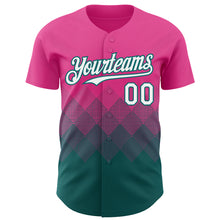 Load image into Gallery viewer, Custom Pink White-Teal 3D Gradient Square Shape Authentic Baseball Jersey