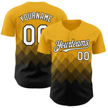 Load image into Gallery viewer, Custom Gold White-Black 3D Gradient Square Shape Authentic Baseball Jersey