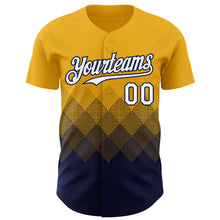 Load image into Gallery viewer, Custom Gold White-Navy 3D Gradient Square Shape Authentic Baseball Jersey