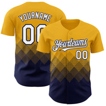 Load image into Gallery viewer, Custom Gold White-Navy 3D Gradient Square Shape Authentic Baseball Jersey