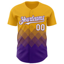 Load image into Gallery viewer, Custom Gold White-Purple 3D Gradient Square Shape Authentic Baseball Jersey