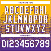 Load image into Gallery viewer, Custom Gold White-Purple 3D Gradient Square Shape Authentic Baseball Jersey