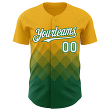 Load image into Gallery viewer, Custom Gold White-Kelly Green 3D Gradient Square Shape Authentic Baseball Jersey