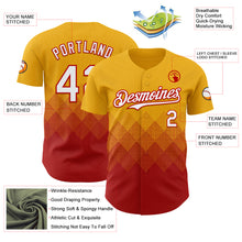 Load image into Gallery viewer, Custom Gold White-Red 3D Gradient Square Shape Authentic Baseball Jersey