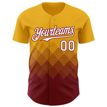 Load image into Gallery viewer, Custom Gold White-Crimson 3D Gradient Square Shape Authentic Baseball Jersey