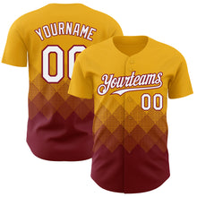 Load image into Gallery viewer, Custom Gold White-Crimson 3D Gradient Square Shape Authentic Baseball Jersey