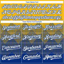 Load image into Gallery viewer, Custom Gold White-Royal 3D Gradient Square Shape Authentic Baseball Jersey