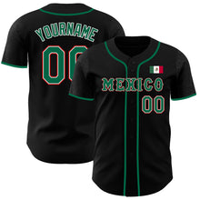 Load image into Gallery viewer, Custom Black Kelly Green White-Red 3D Mexico Mexican Flag Authentic Baseball Jersey