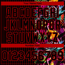 Load image into Gallery viewer, Custom Black Red 3D Pattern Design Pinstripe Tropical Palm Leaves Authentic Baseball Jersey