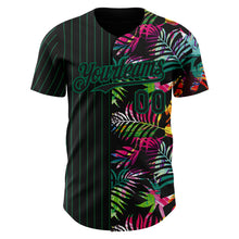 Load image into Gallery viewer, Custom Black Kelly Green 3D Pattern Design Pinstripe Tropical Palm Leaves Authentic Baseball Jersey