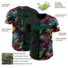 Load image into Gallery viewer, Custom Black Kelly Green 3D Pattern Design Pinstripe Tropical Palm Leaves Authentic Baseball Jersey