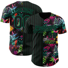 Load image into Gallery viewer, Custom Black Kelly Green 3D Pattern Design Pinstripe Tropical Palm Leaves Authentic Baseball Jersey