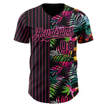 Load image into Gallery viewer, Custom Black Pink 3D Pattern Design Pinstripe Tropical Palm Leaves Authentic Baseball Jersey