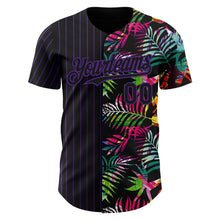 Load image into Gallery viewer, Custom Black Purple 3D Pattern Design Pinstripe Tropical Palm Leaves Authentic Baseball Jersey