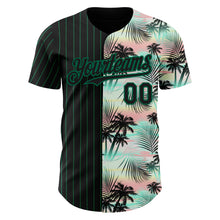Load image into Gallery viewer, Custom Black Kelly Green 3D Pattern Design Pinstripe Tropical Palm Leaves Authentic Baseball Jersey