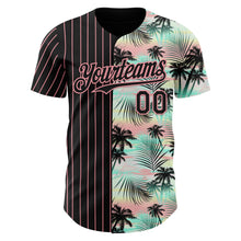 Load image into Gallery viewer, Custom Black Medium Pink 3D Pattern Design Pinstripe Tropical Palm Leaves Authentic Baseball Jersey