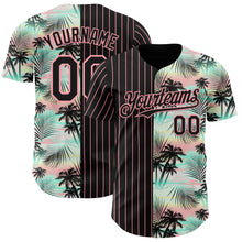 Load image into Gallery viewer, Custom Black Medium Pink 3D Pattern Design Pinstripe Tropical Palm Leaves Authentic Baseball Jersey