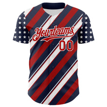 Load image into Gallery viewer, Custom Navy Red-White 3D Patriotic American Flag Authentic Baseball Jersey