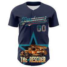 Load image into Gallery viewer, Custom Navy Vintage USA Flag-Teal 3D Patriotic American Symbol Fire Truck Authentic Baseball Jersey