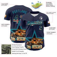 Load image into Gallery viewer, Custom Navy Vintage USA Flag-Teal 3D Patriotic American Symbol Fire Truck Authentic Baseball Jersey