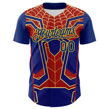 Load image into Gallery viewer, Custom Royal Yellow 3D Pattern Design Superhero Spiderman Authentic Baseball Jersey