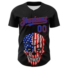 Load image into Gallery viewer, Custom Black Thunder Blue-Red 3D Patriotic Skull American Flag Authentic Baseball Jersey