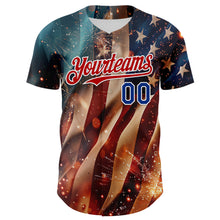 Load image into Gallery viewer, Custom Blue Royal Red-White 3D Patriotic American Flag Authentic Baseball Jersey