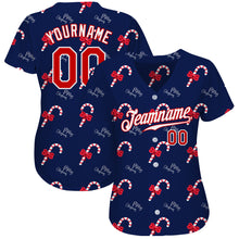 Load image into Gallery viewer, Custom Navy Red-White Christmas 3D Authentic Baseball Jersey